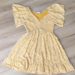 Yellow Smocked Mini Dress